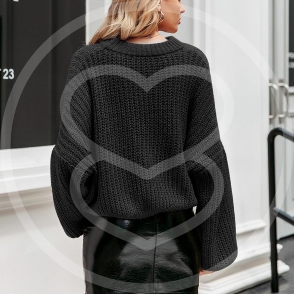 Loose fit oversized chunky knit sweater - BLACK - Picture 4 of 7